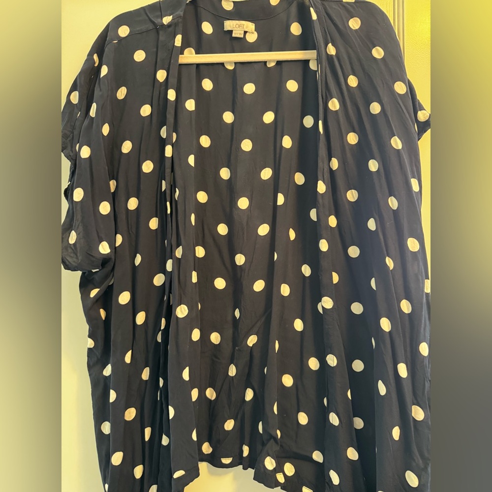 LOFT Navy and White Polka Dot Top